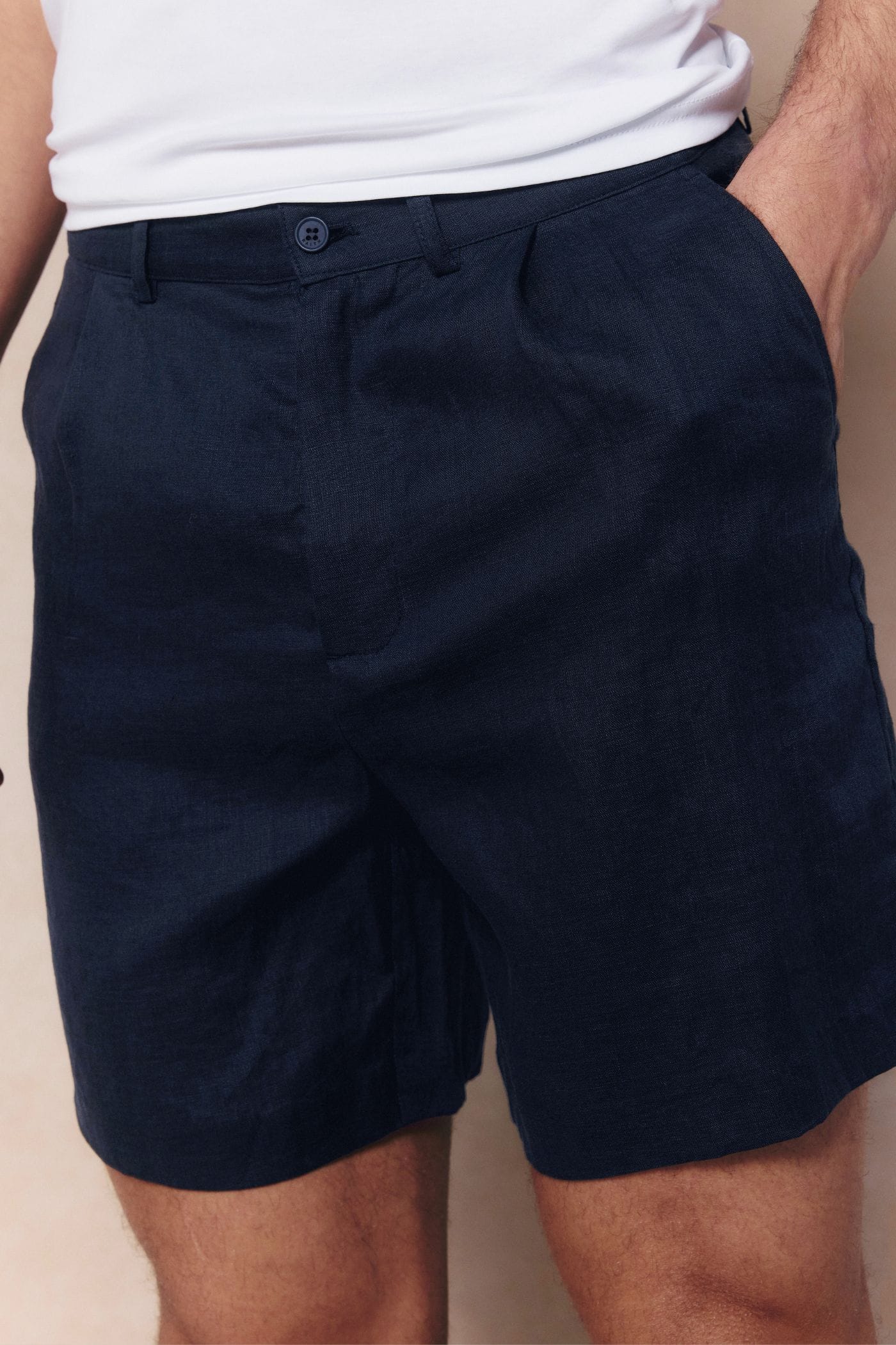 Javier Pleated Waistband Linen Short - Navy
