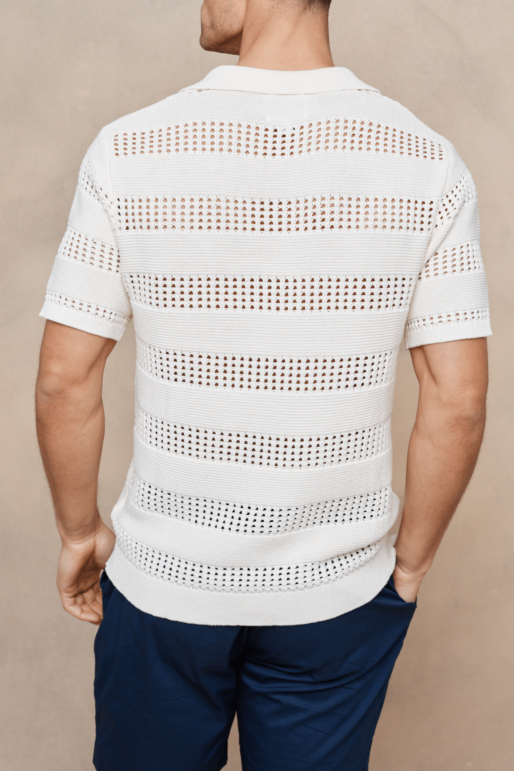 Frattina Crochet Cotton Knit Polo - Ecru