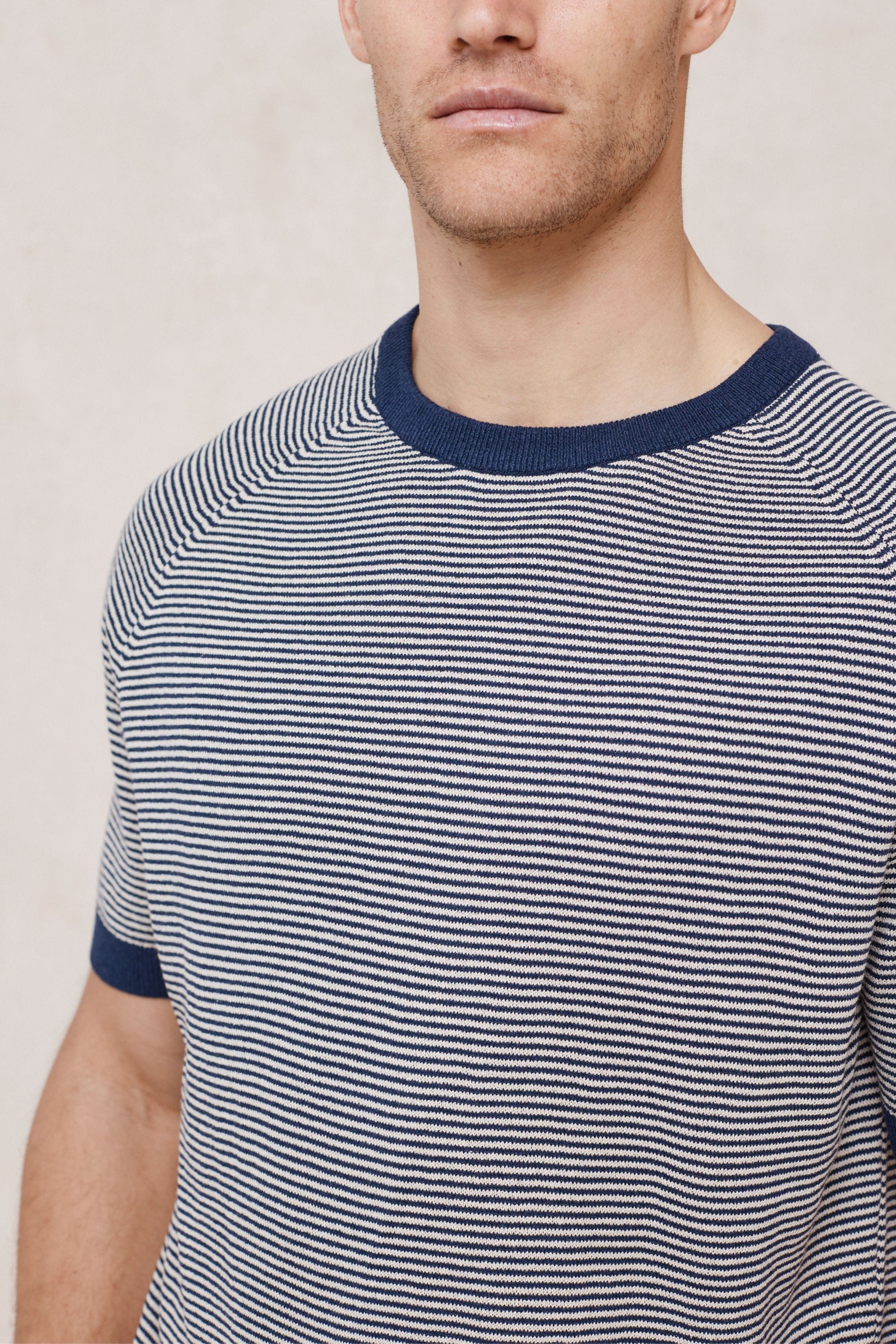 Rafael Linen Striped Crew Neck T-Shirt - Navy/Beige