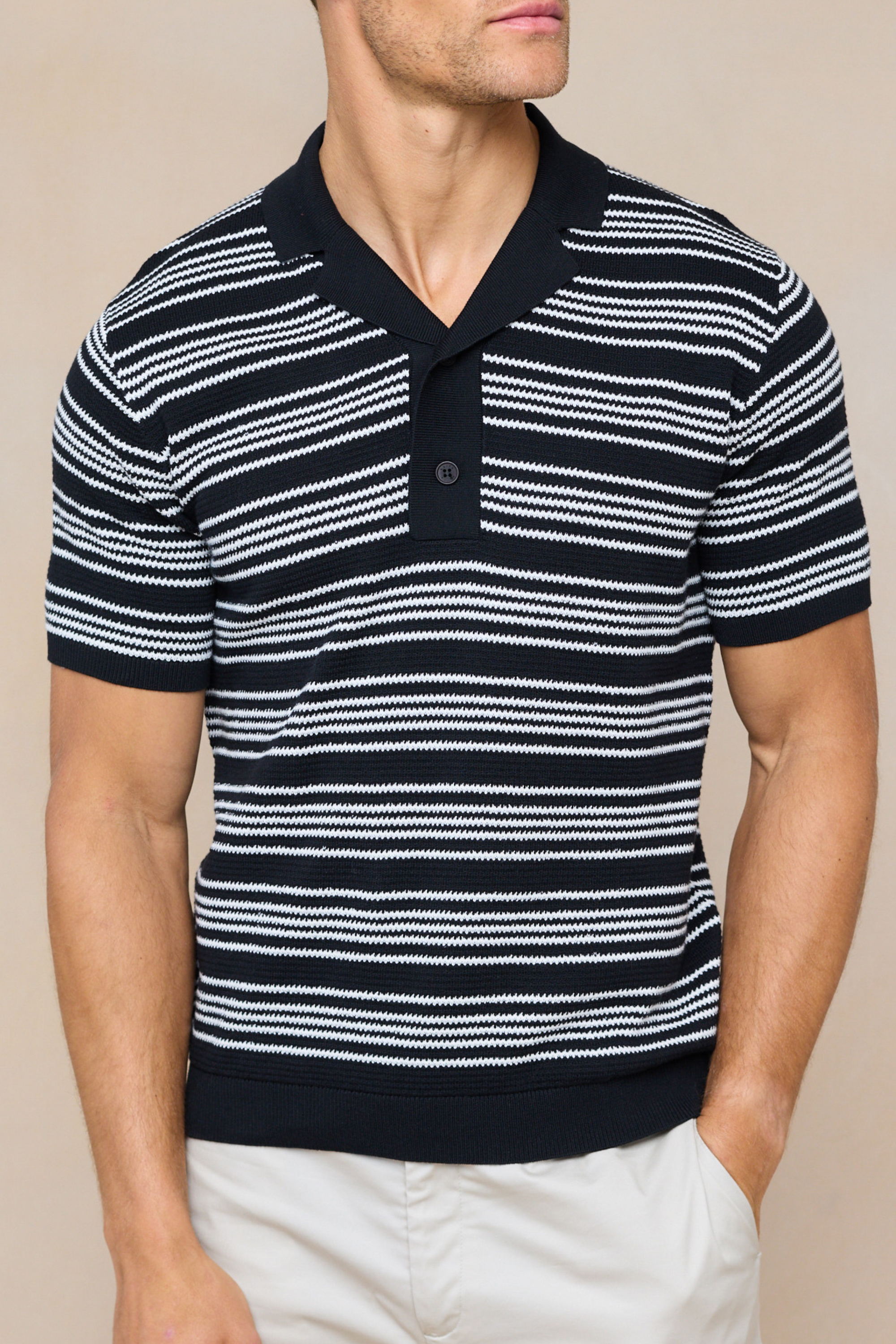 Aldo Cotton Knit Polo - Black/Ecru