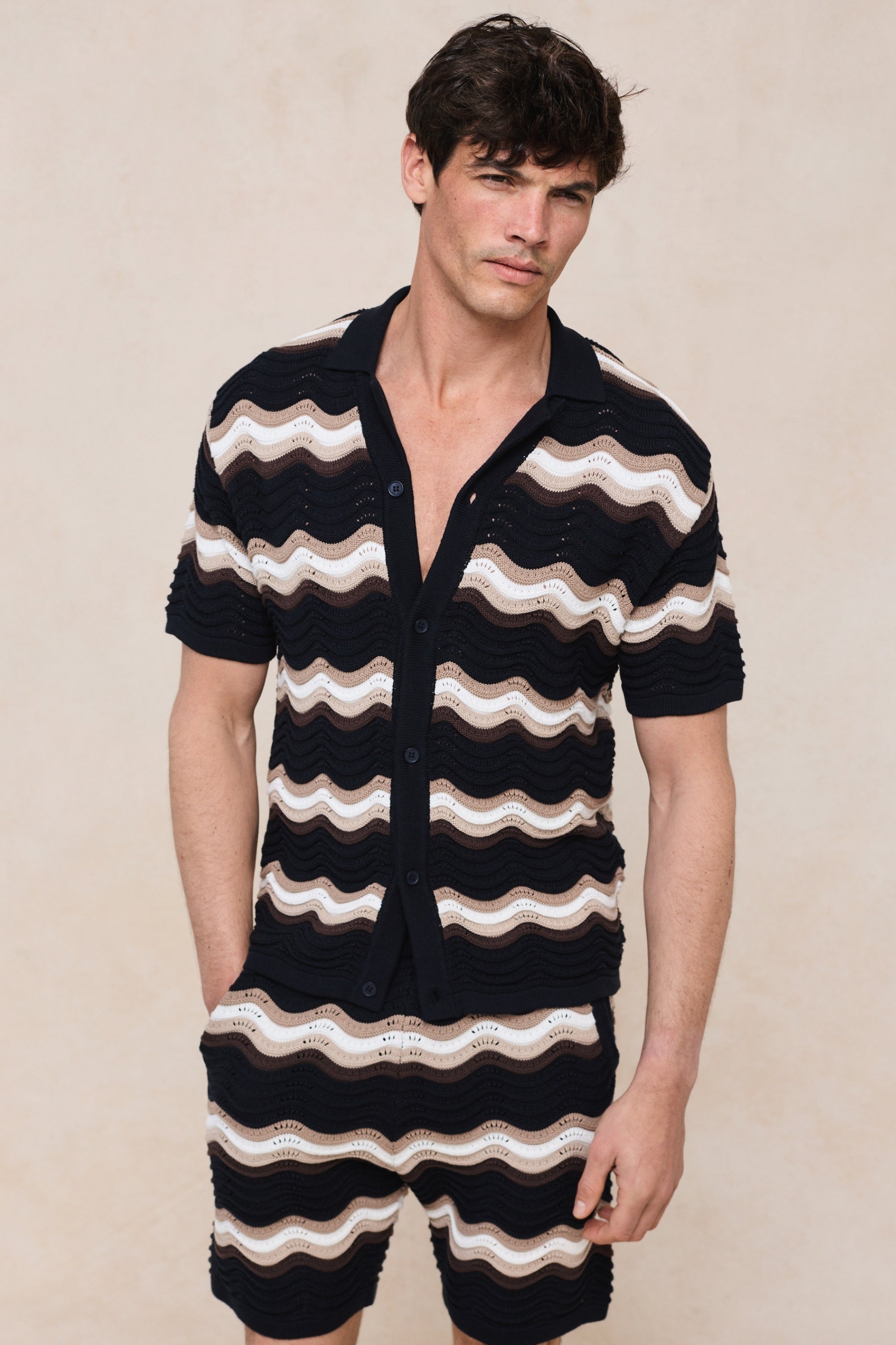 Primavera Crochet Knit Shirt - Black/Brown