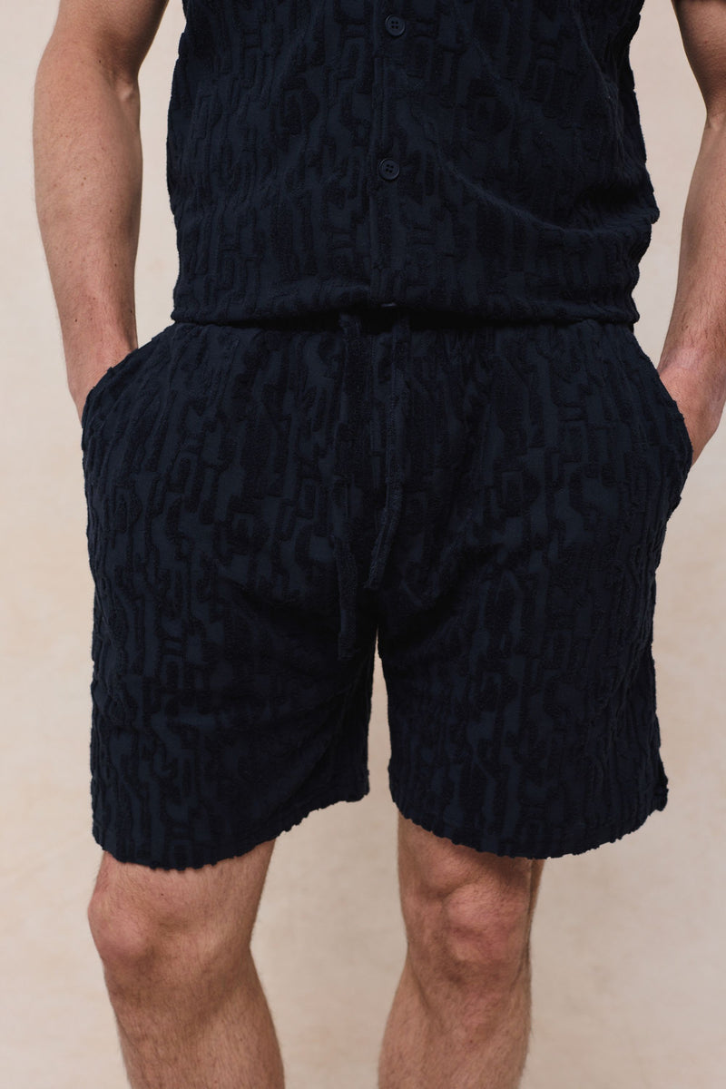 Fausto Flocked Towelled Short - Navy