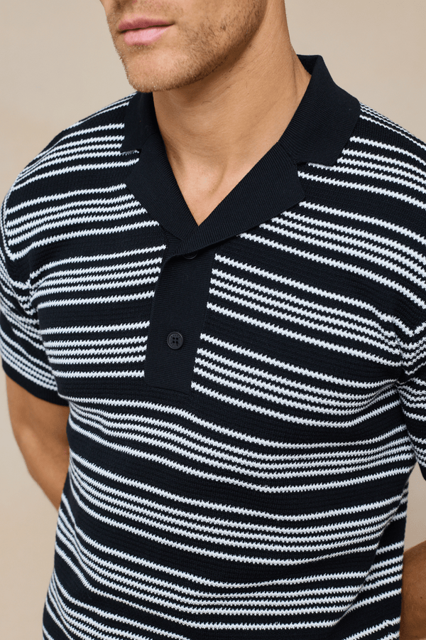Aldo Cotton Knit Polo - Black/Ecru