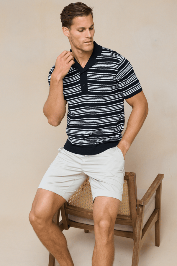 Aldo Cotton Knit Polo - Black/Ecru