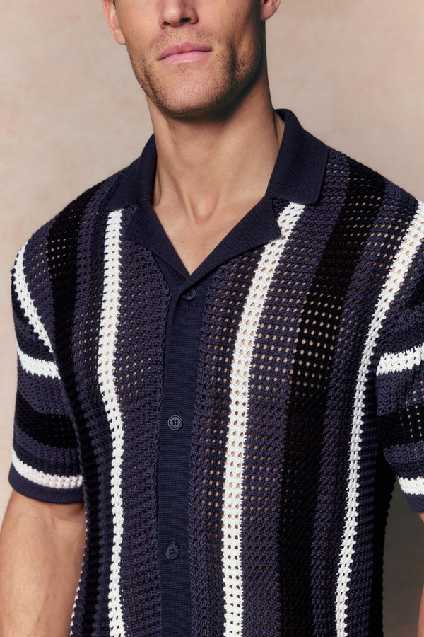 Dell'Amore Crochet Knit Shirt - Navy
