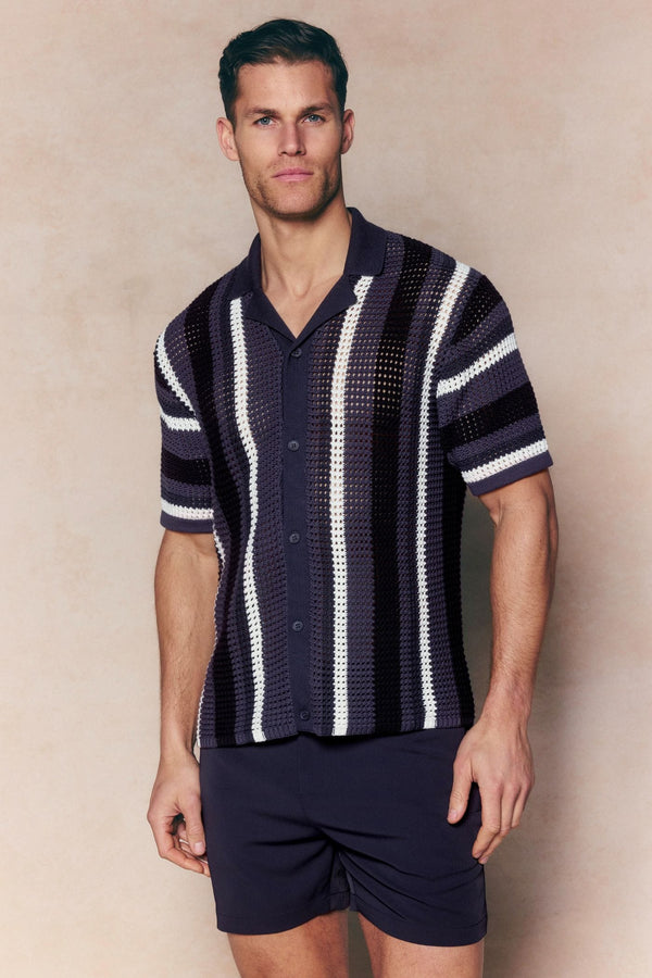 Dell'Amore Crochet Knit Shirt - Navy