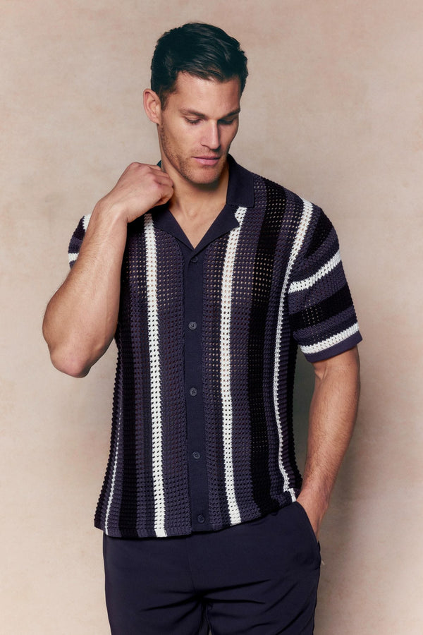 Dell'Amore Crochet Knit Shirt - Navy