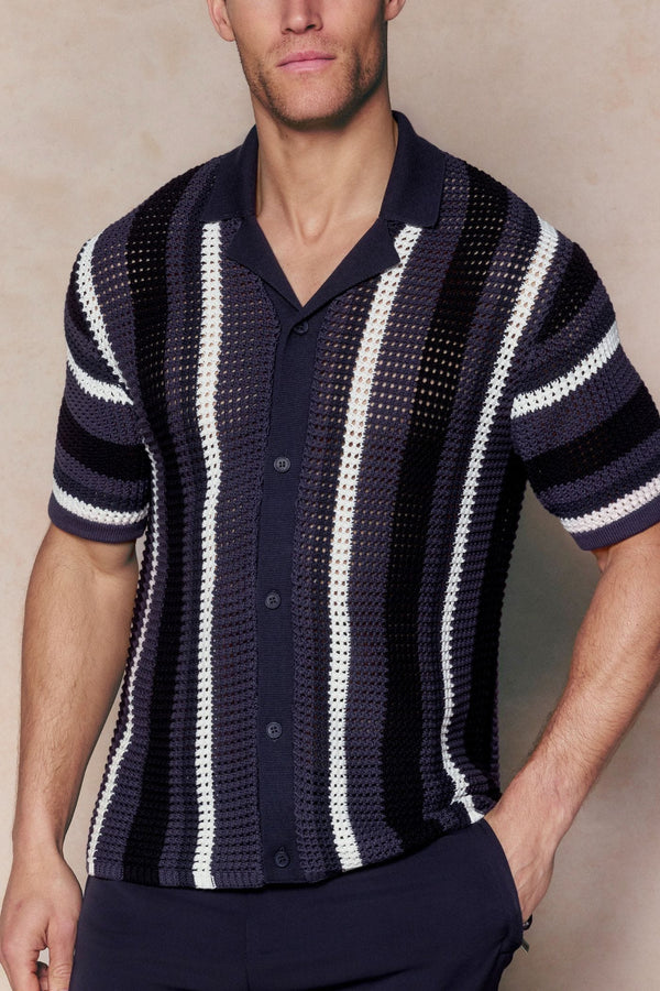 Dell'Amore Crochet Knit Shirt - Navy