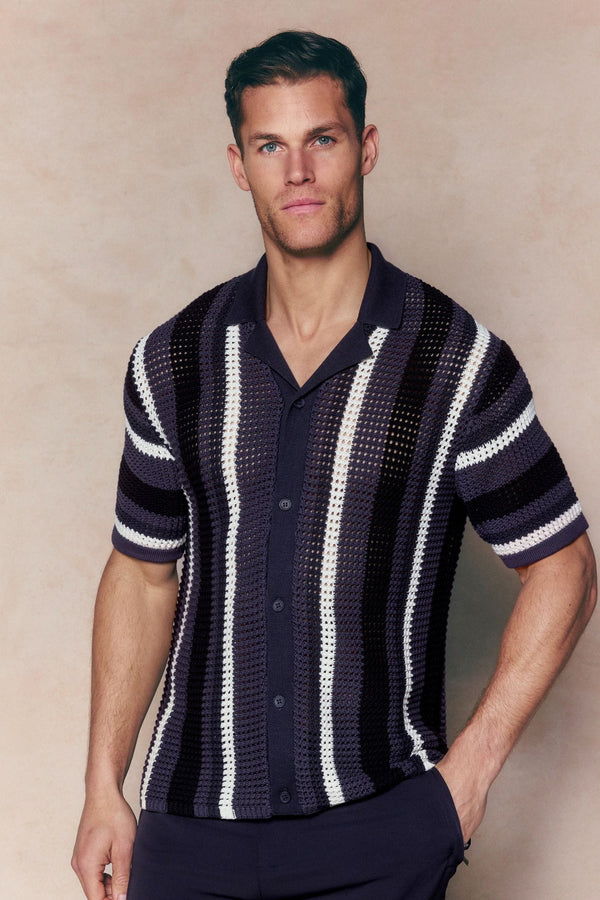 Dell'Amore Crochet Knit Shirt - Navy