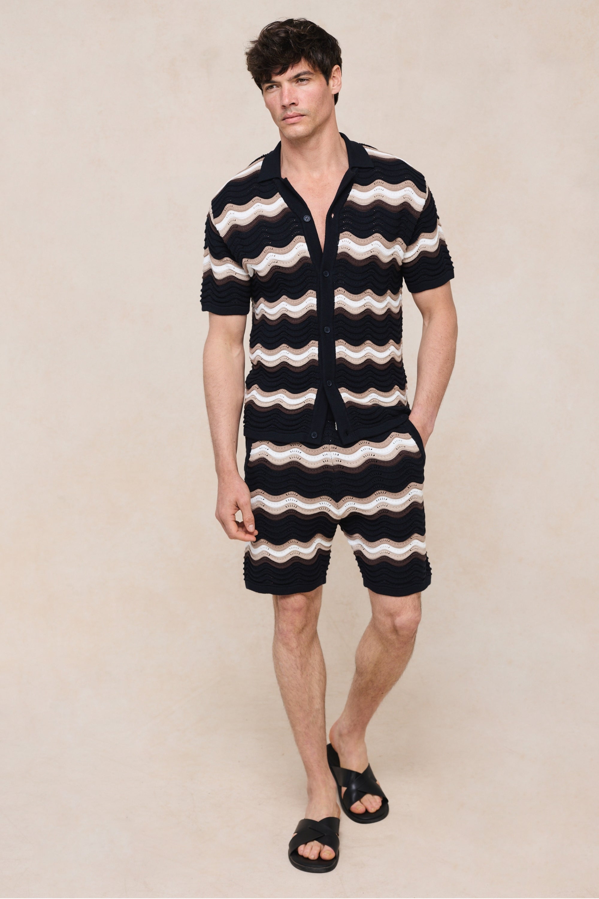 Primavera Crochet Knit Shirt - Black/Brown