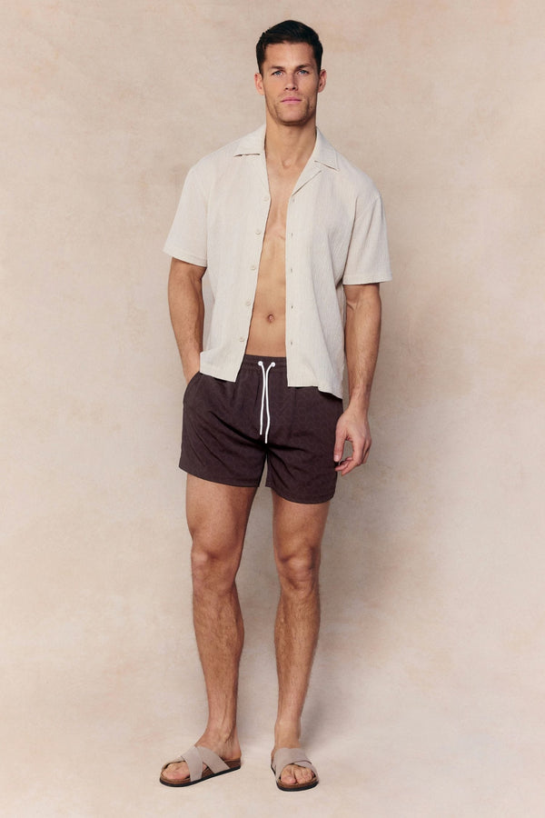 Gabriel Crinkled Tencel Short Sleeve Shirt - Beige