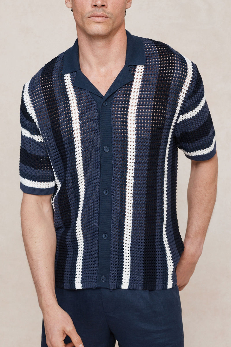 Dell'Amore Crochet Knit Shirt - Navy