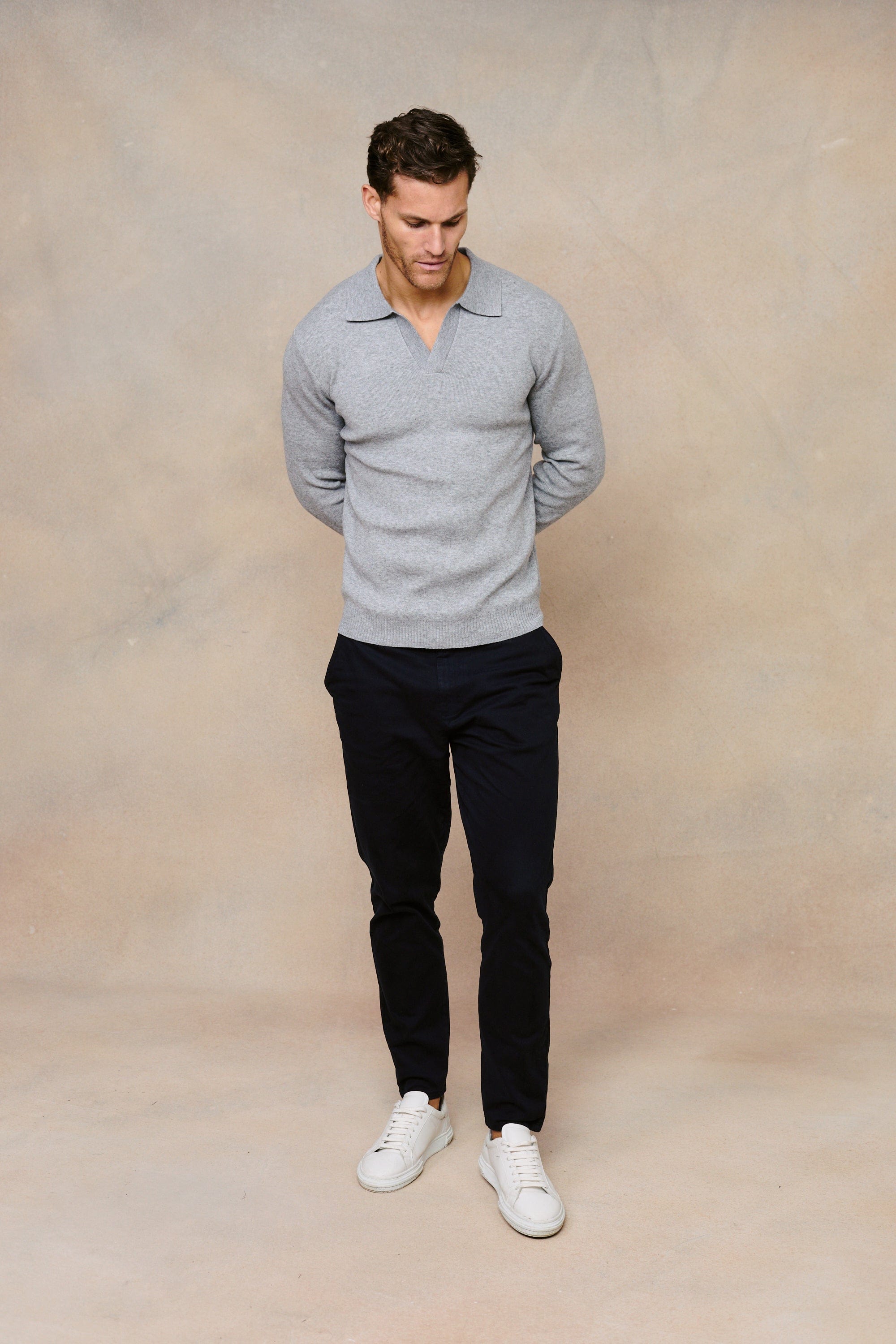 Lennon Open Collar Polo - Grey Marl