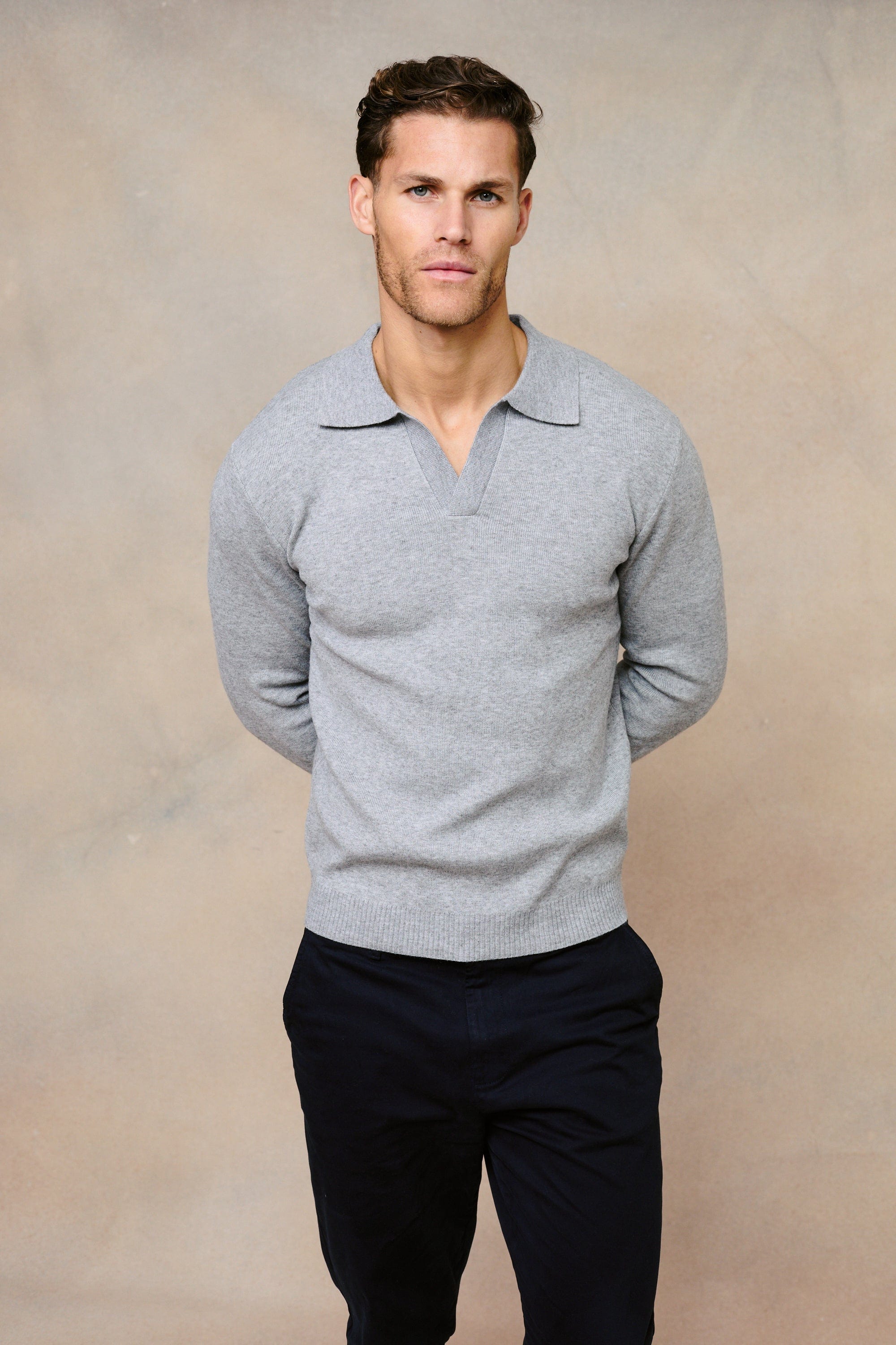 Lennon Open Collar Polo - Grey Marl