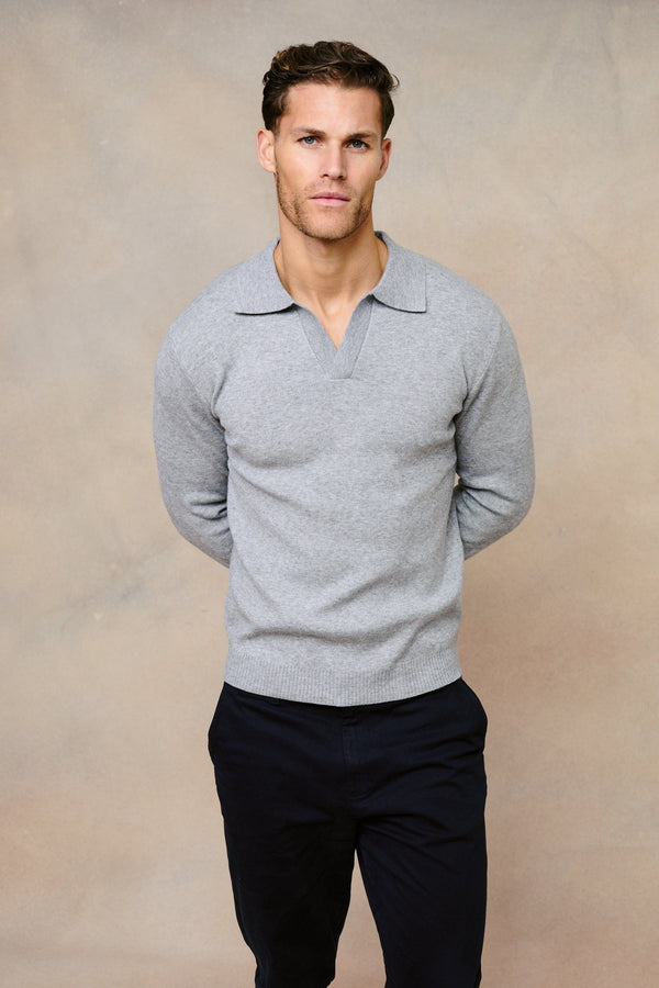 Lennon Open Collar Polo - Grey Marl