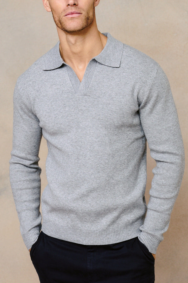 Lennon Open Collar Polo - Grey Marl
