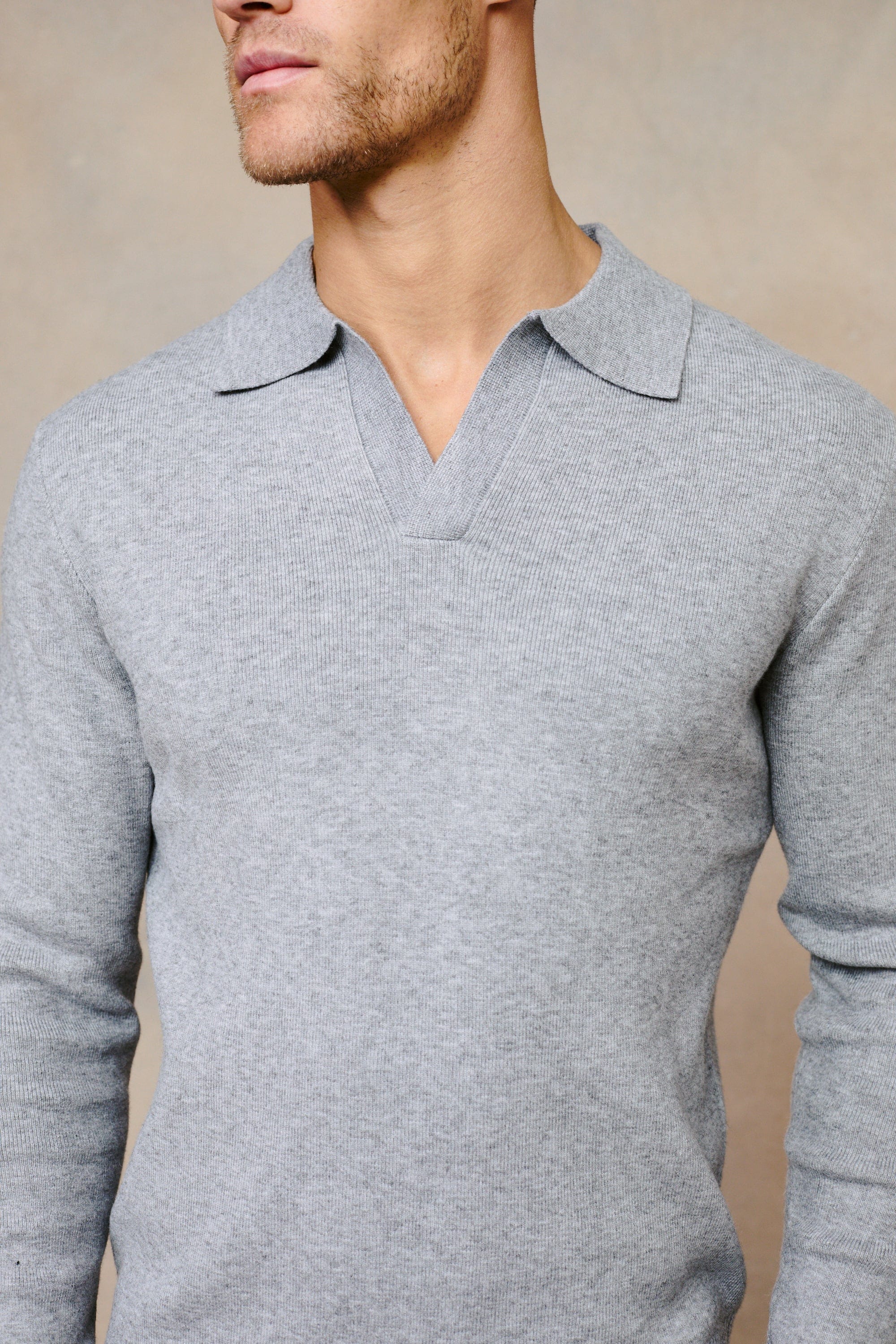 Lennon Open Collar Polo - Grey Marl