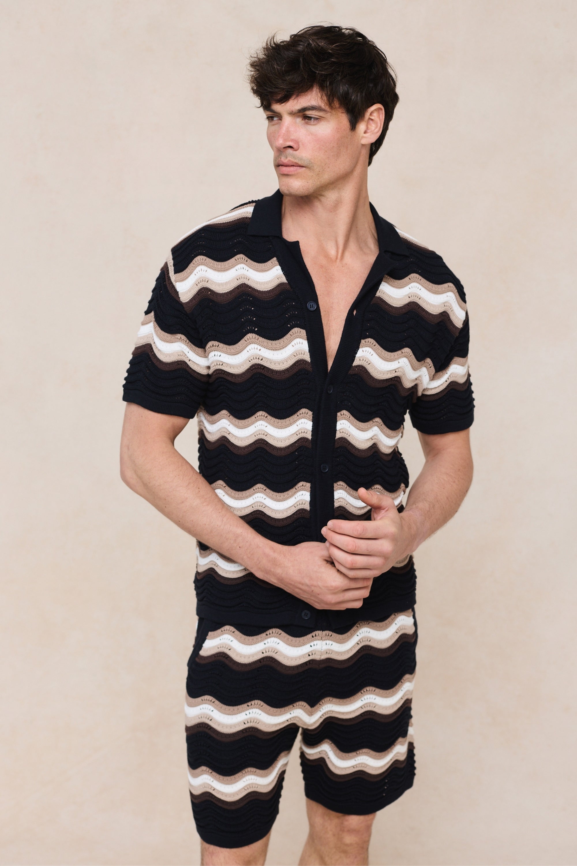 Primavera Crochet Knit Shirt - Black/Brown