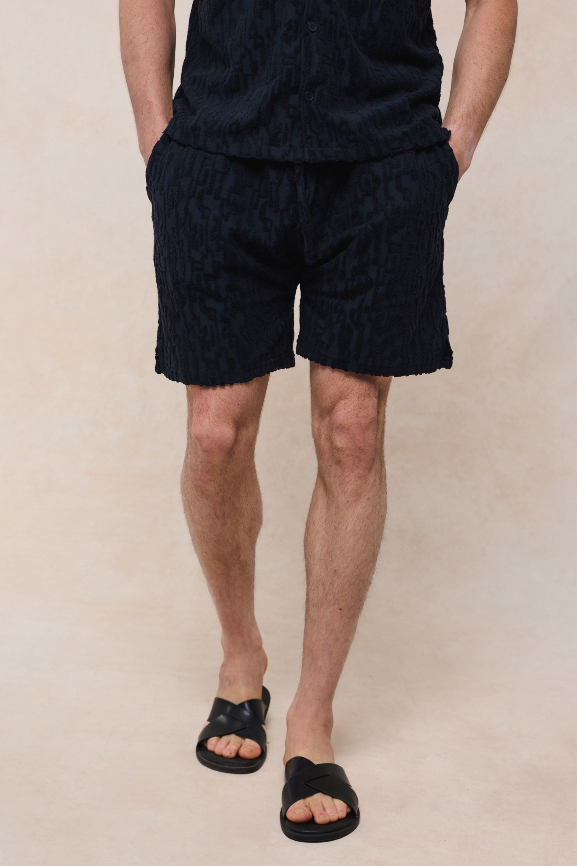Fausto Flocked Towelled Short - Navy