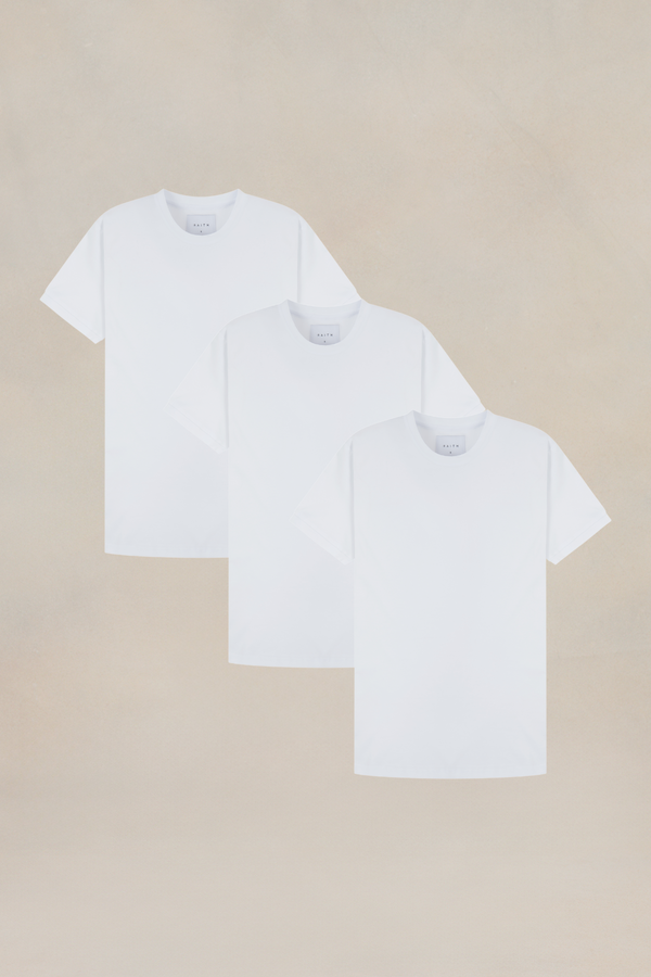 Luxe Mercerised T-Shirt White - 3 Pack