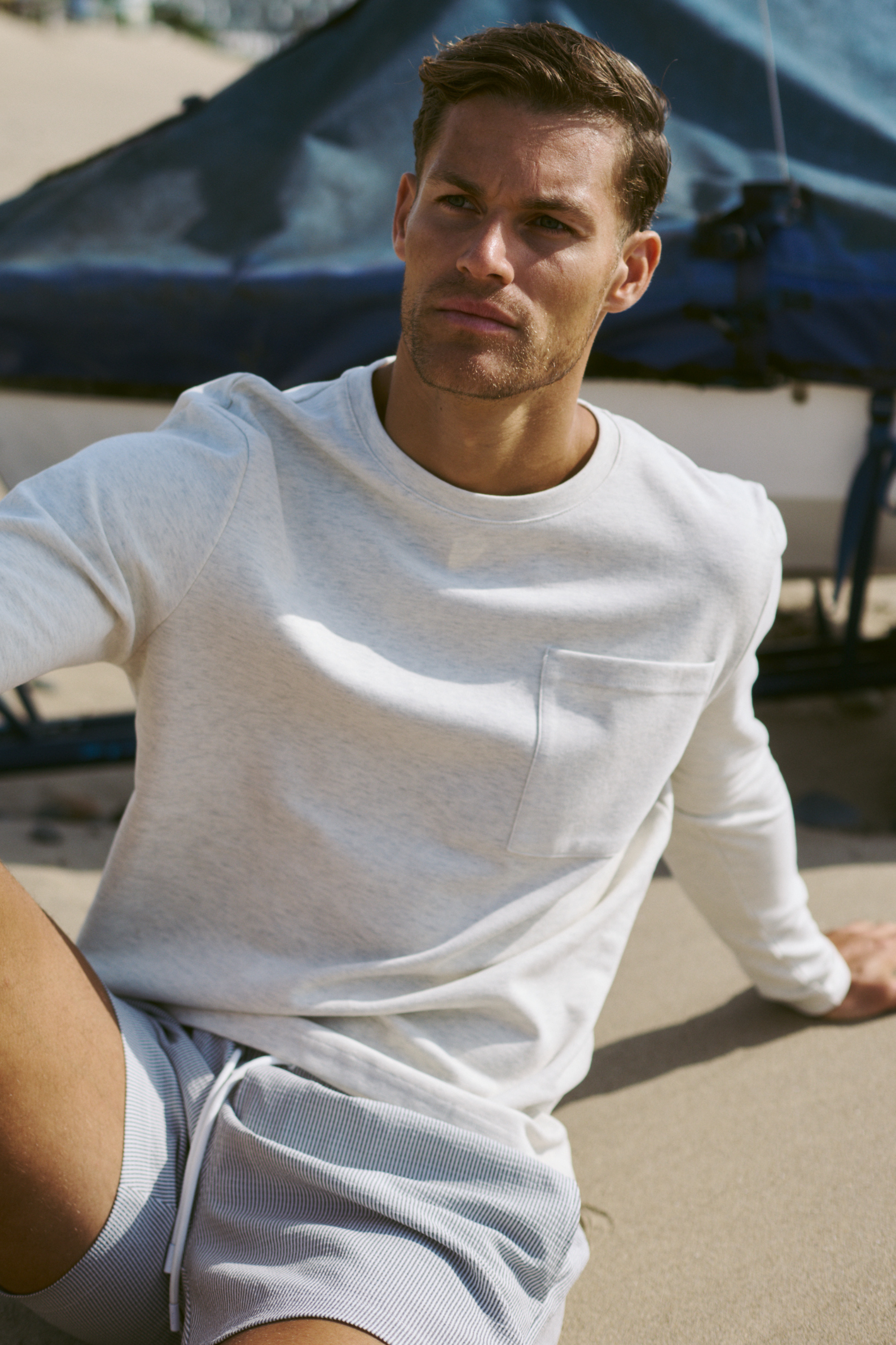 Tyler Long Sleeve Pocket  T-Shirt - Stone Marl