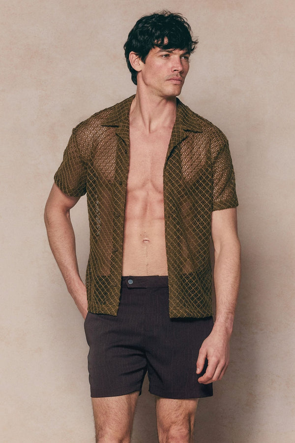 Marcelo Short Sleeve Lace Shirt - Brown