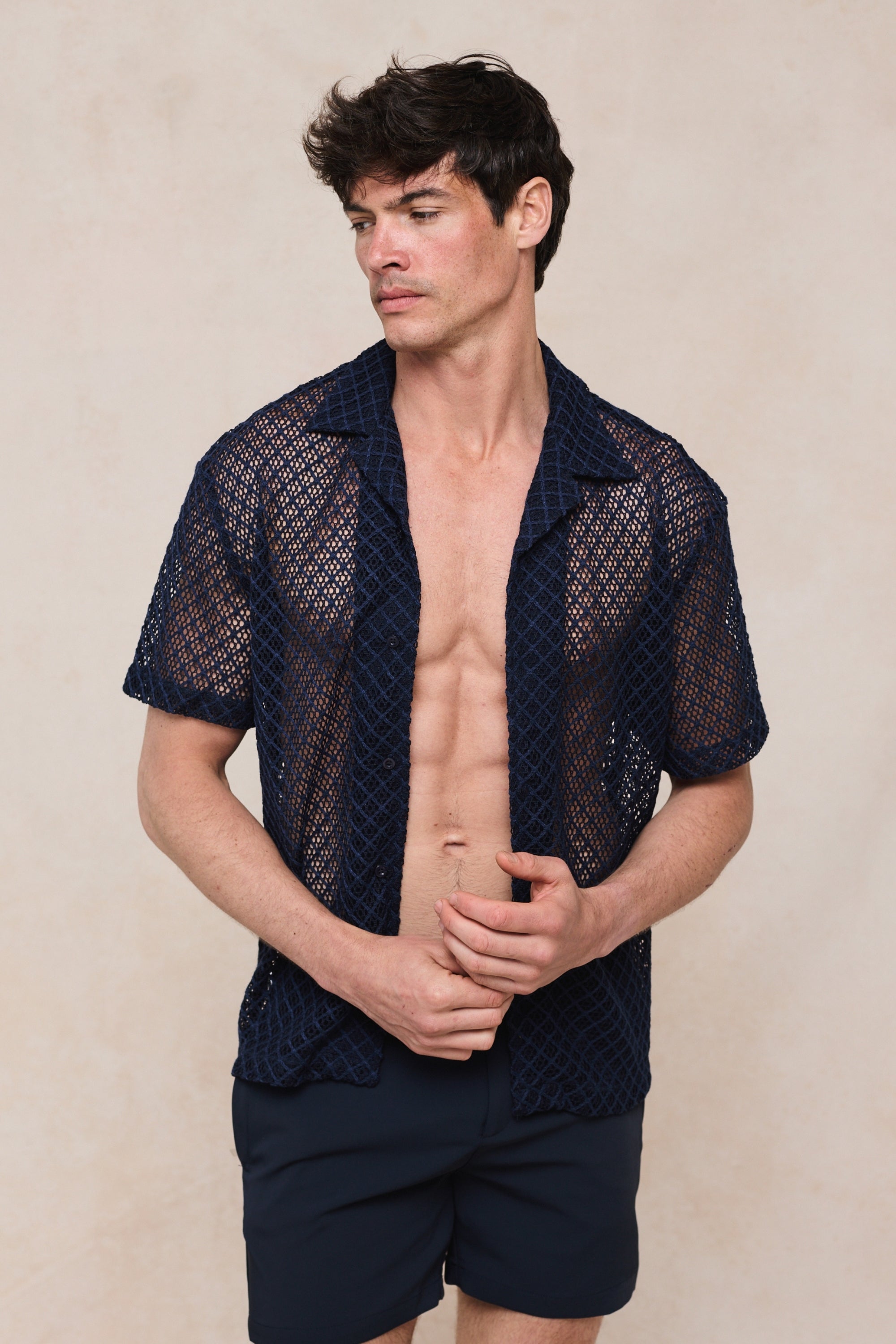 Marcelo Short Sleeve Lace Shirt - Navy