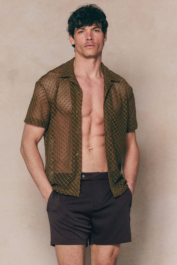 Marcelo Short Sleeve Lace Shirt - Brown