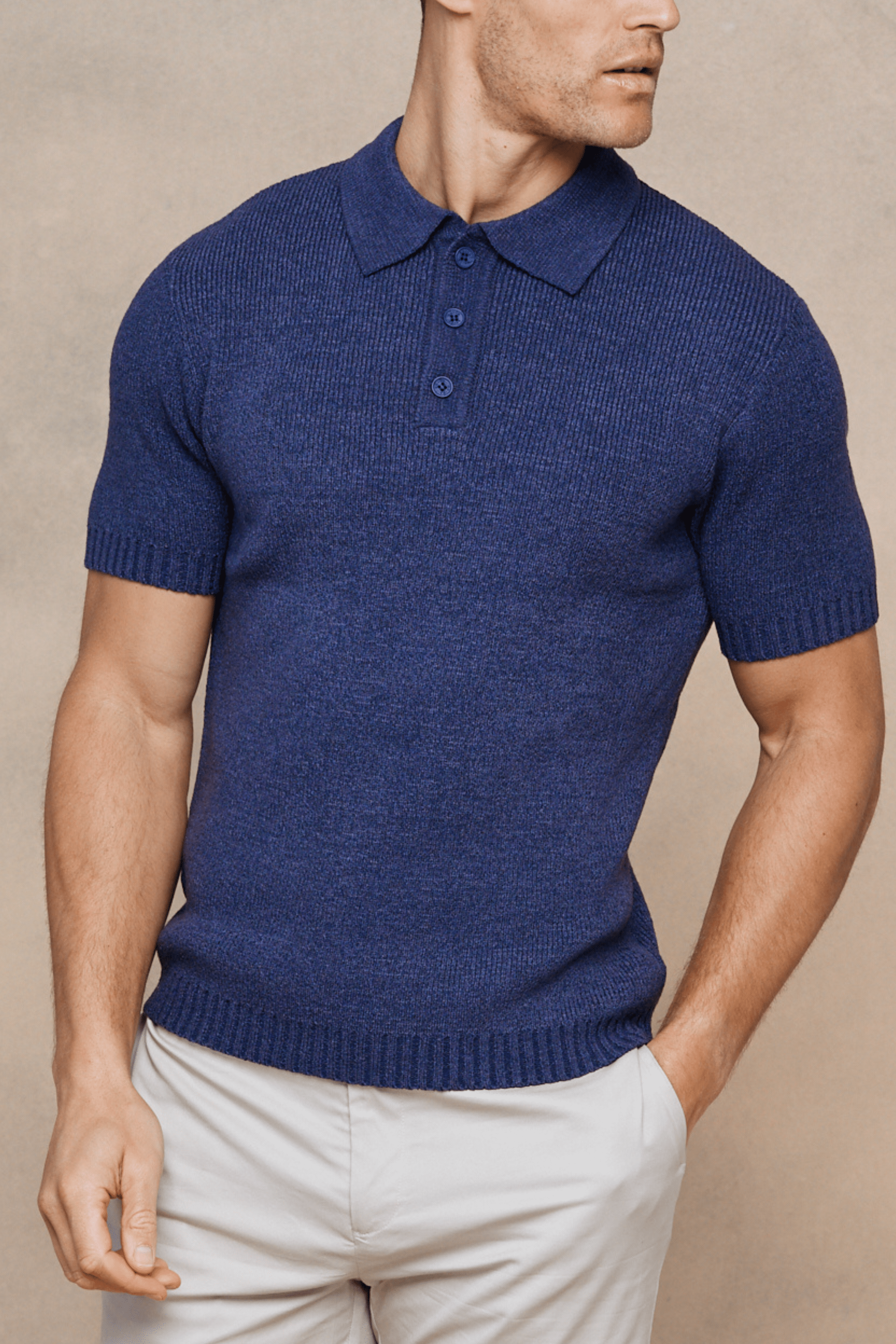 Sorelle Short Sleeve Rib Knit Polo - Navy