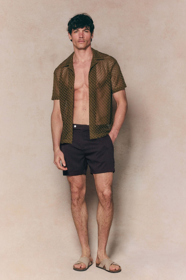 Marcelo Short Sleeve Lace Shirt - Brown