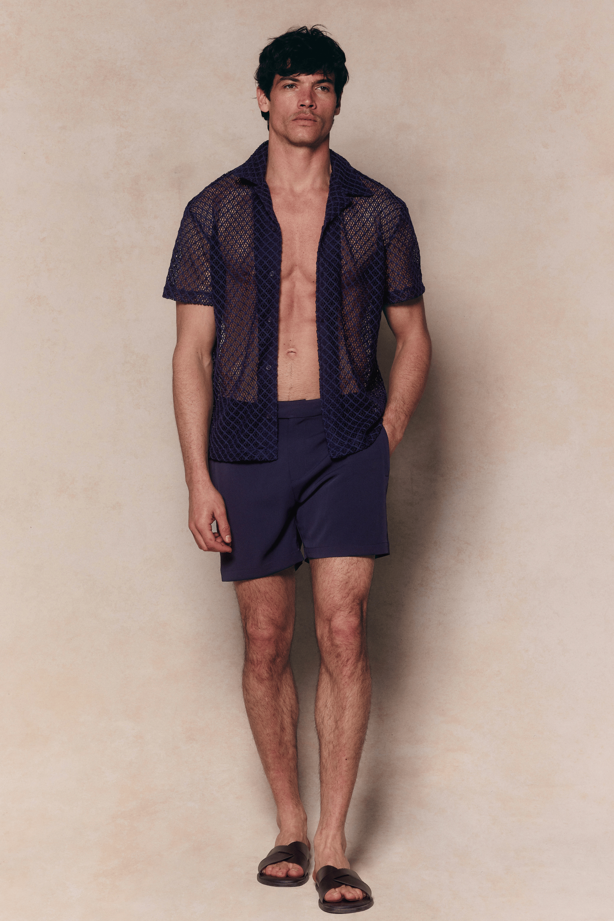 Marcelo Short Sleeve Lace Shirt - Navy