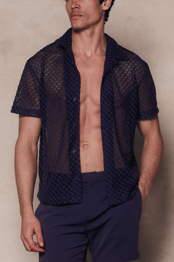 Marcelo Short Sleeve Lace Shirt - Navy