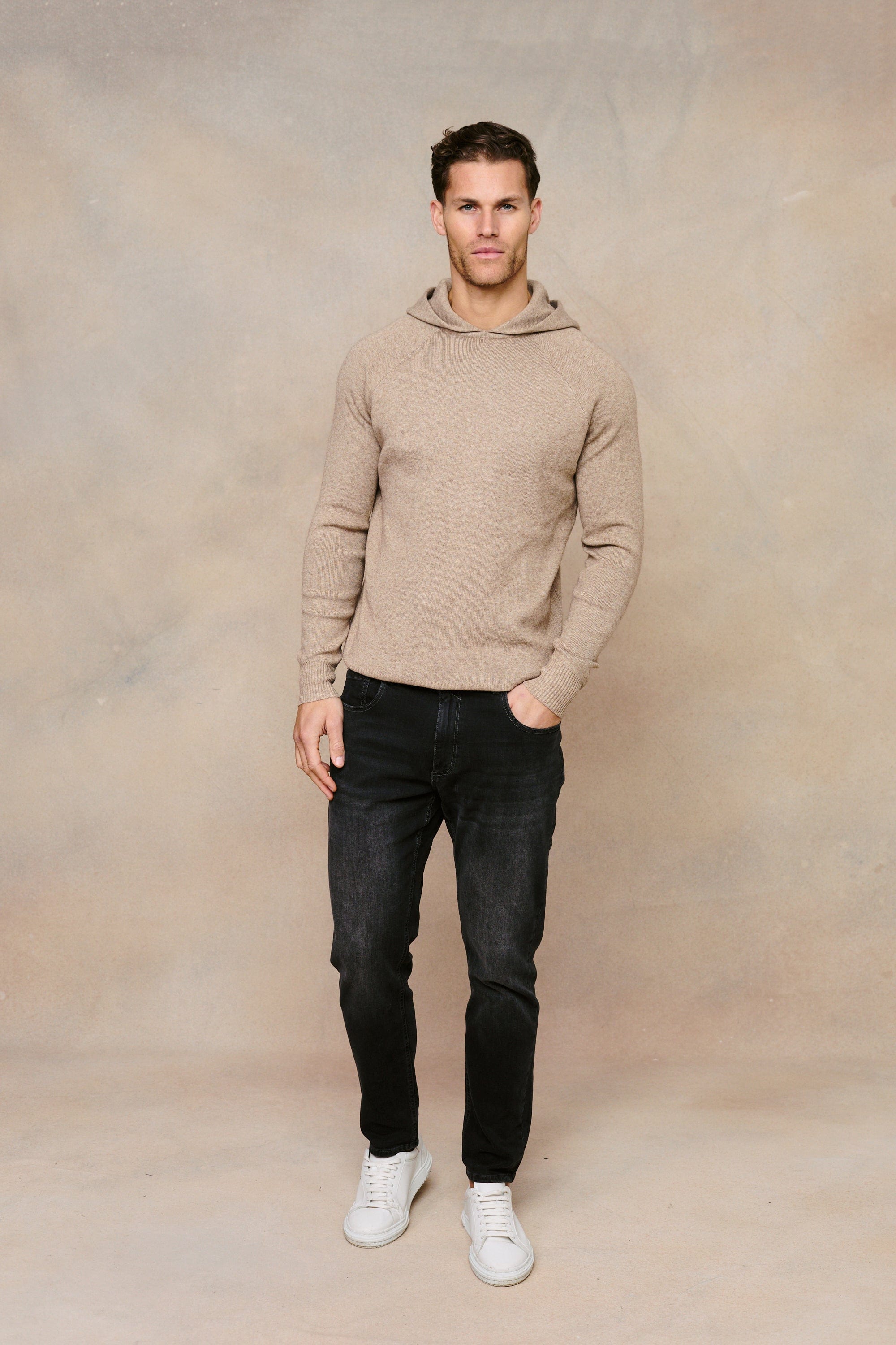 Theo Knitted Hoodie - Biscuit Beige