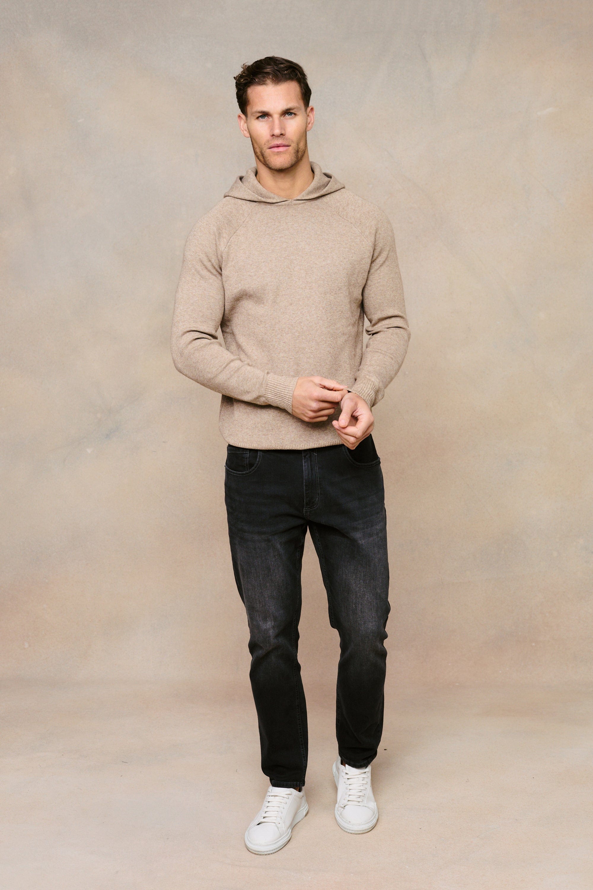 Theo Knitted Hoodie - Biscuit Beige