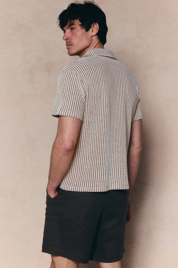Marcos Patterned Waffle Short Sleeve Shirt - White/Brown