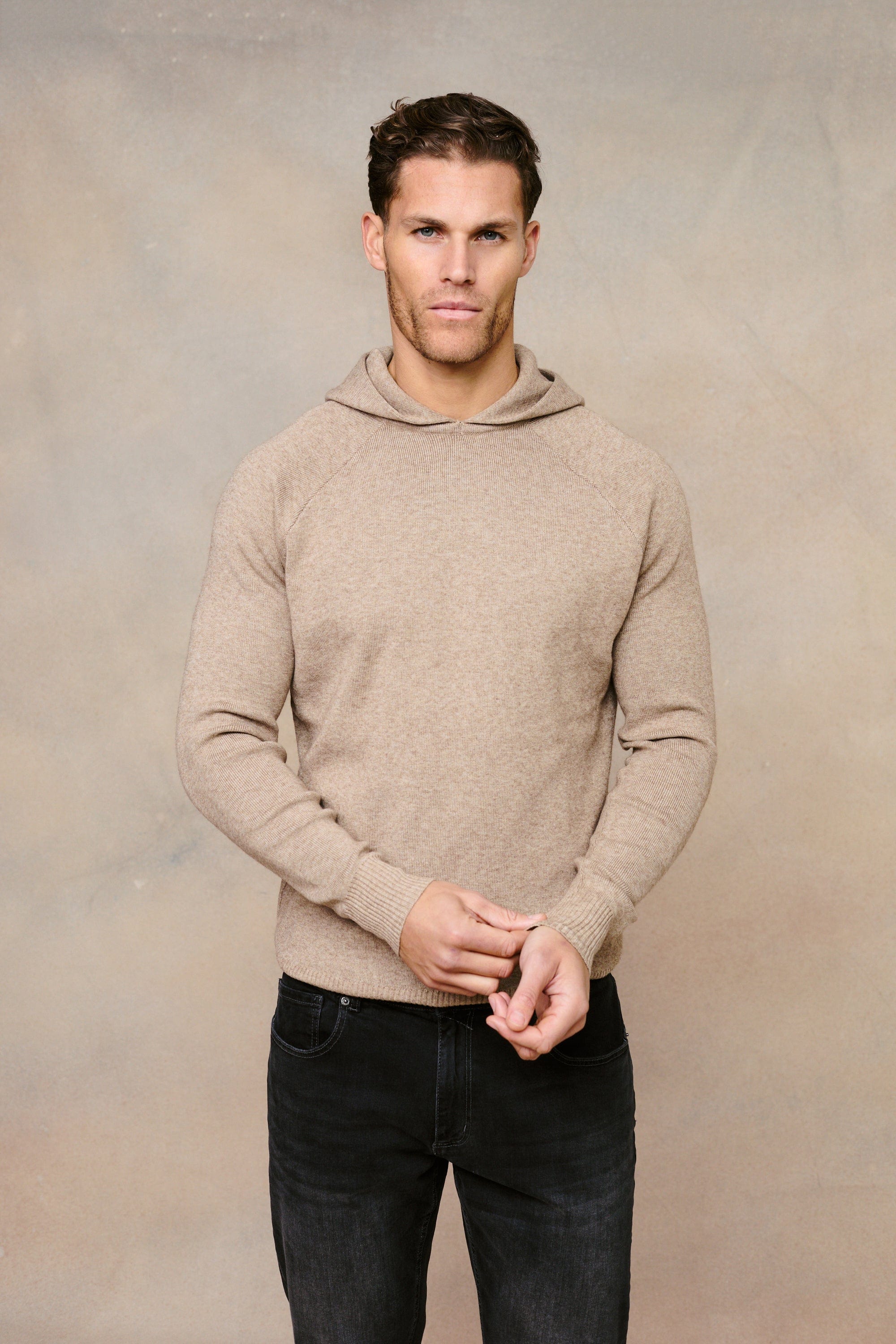 Theo Knitted Hoodie - Biscuit Beige