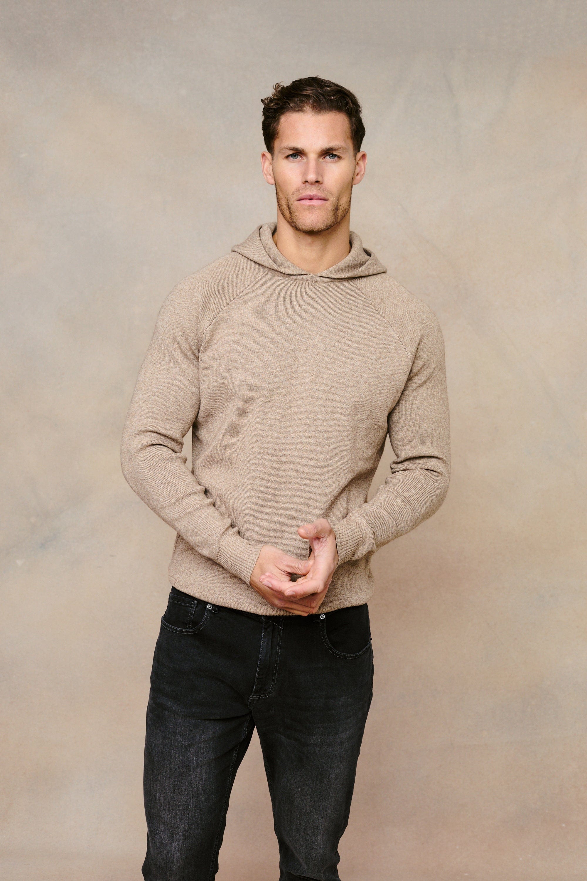 Theo Knitted Hoodie - Biscuit Beige