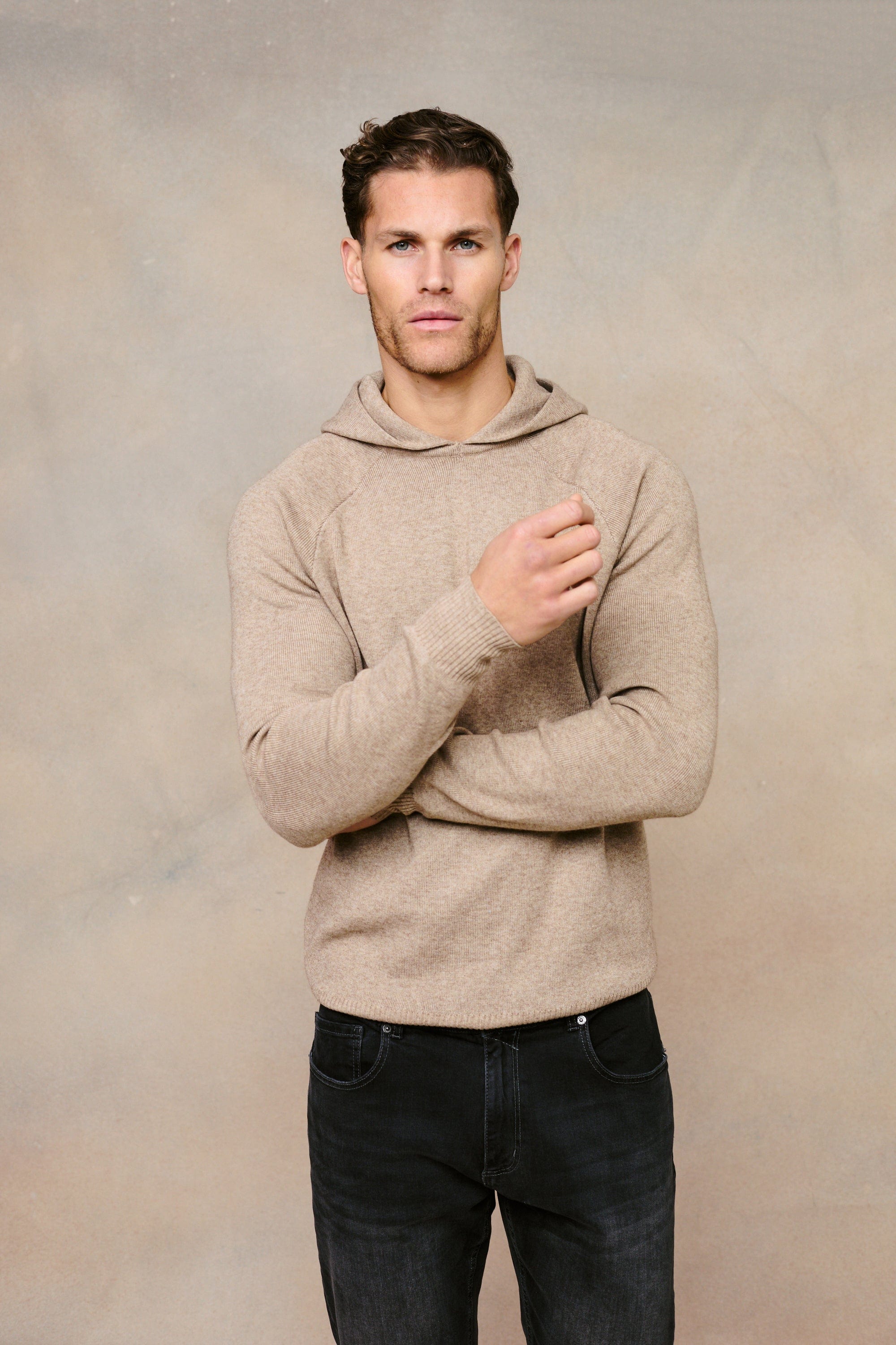 Theo Knitted Hoodie - Biscuit Beige