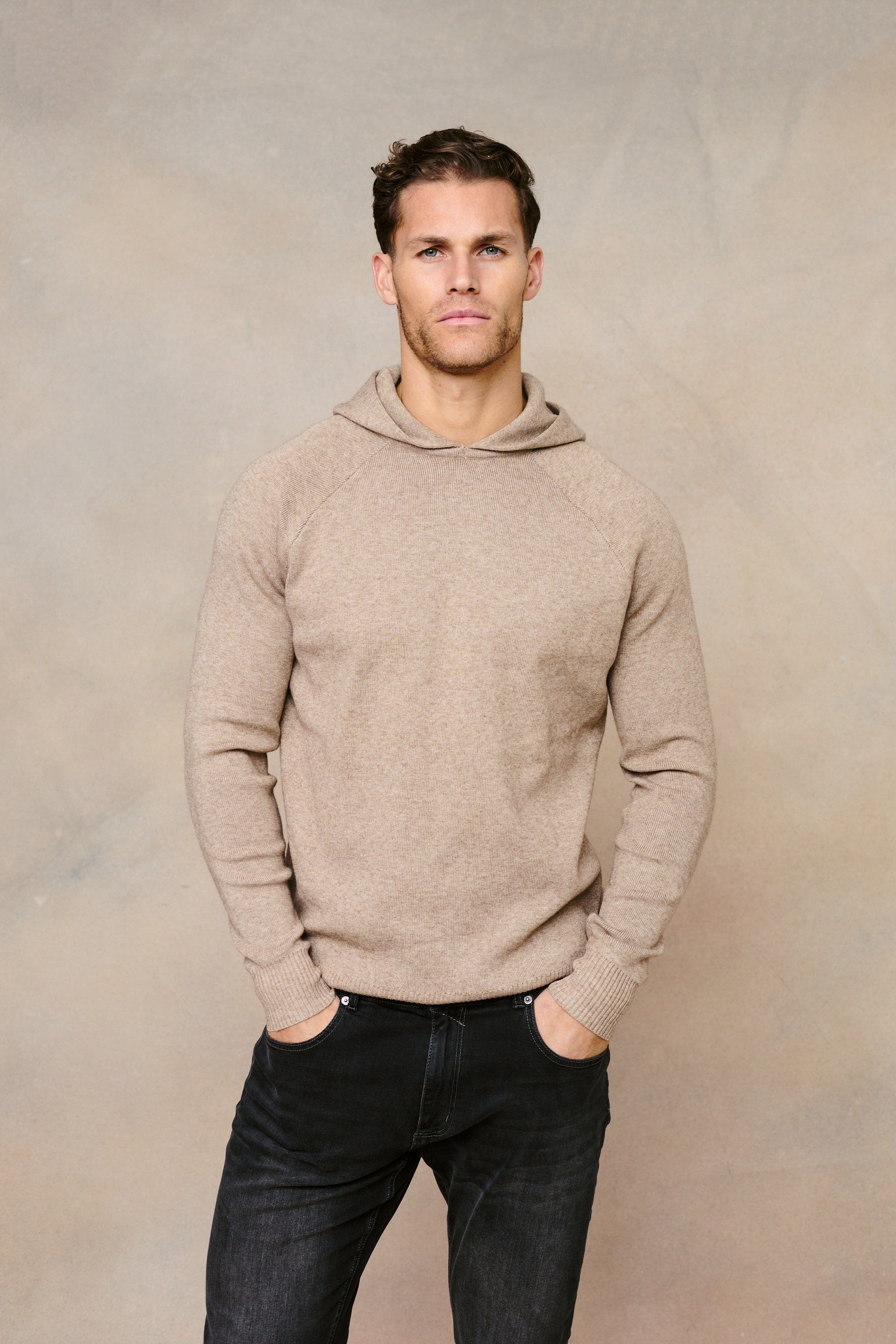 Theo Knitted Hoodie - Biscuit Beige