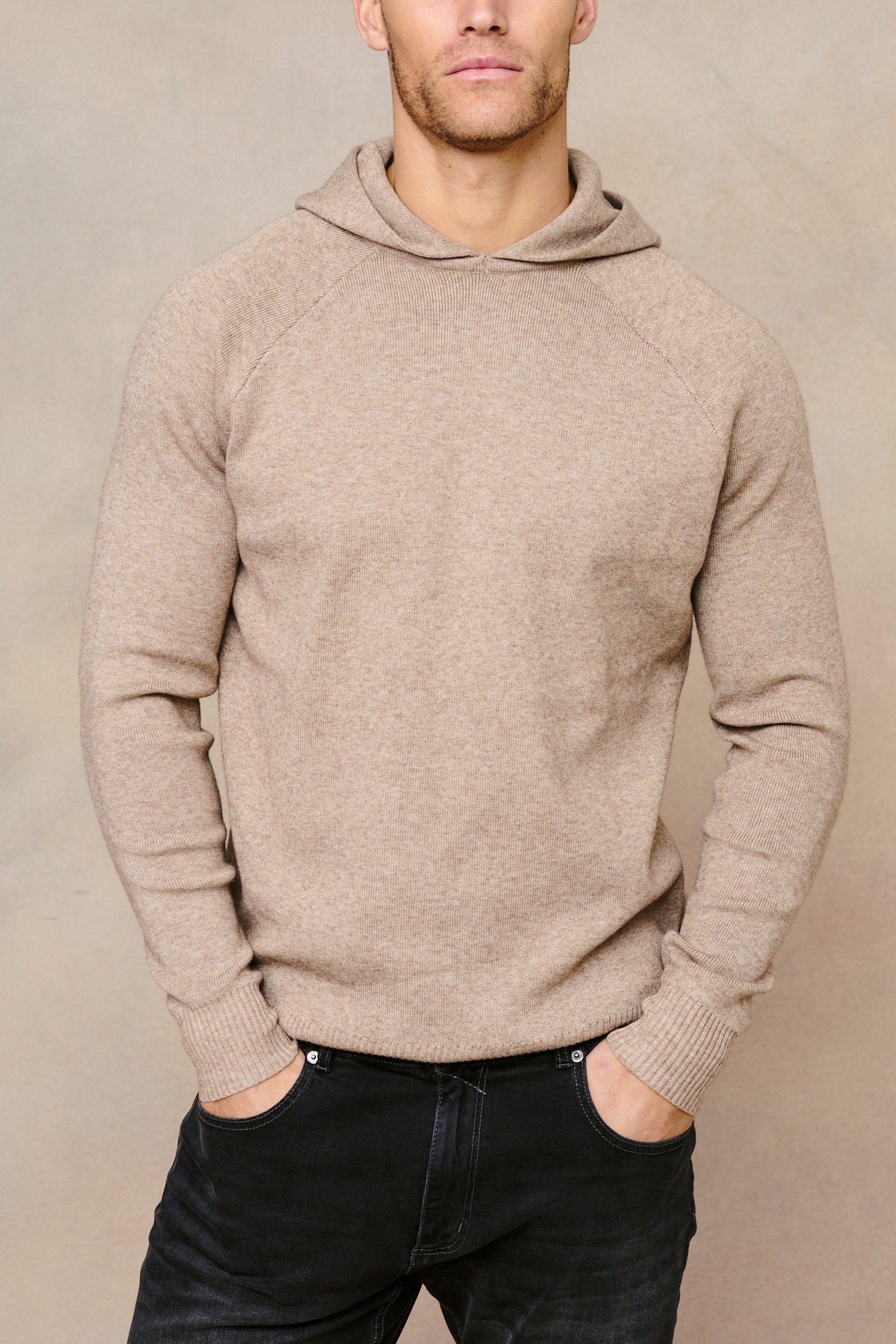 Theo Knitted Hoodie - Biscuit Beige