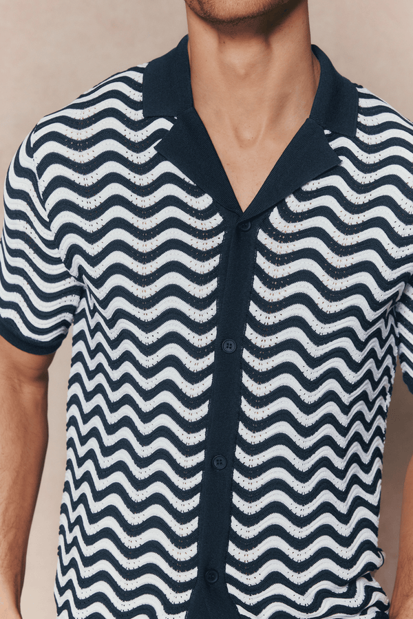 Serenita Knitted Shirt - Ecru/Navy