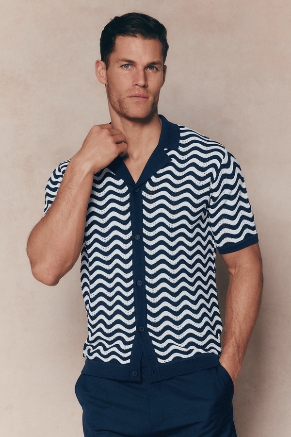 Serenita Knitted Shirt - Ecru/Navy