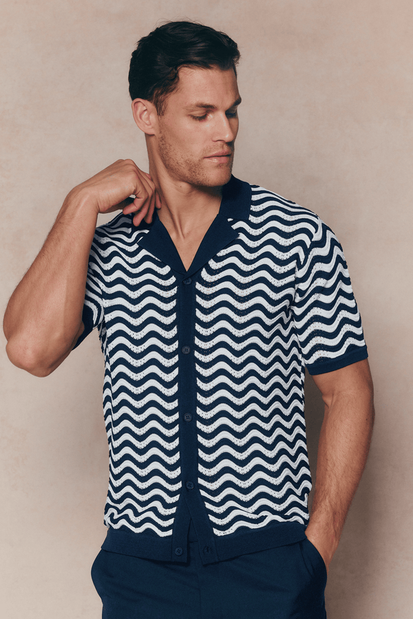 Serenita Knitted Shirt - Ecru/Navy