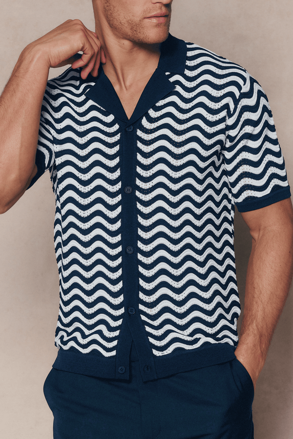 Serenita Knitted Shirt - Ecru/Navy
