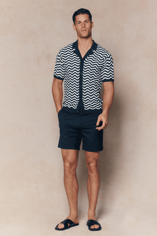 Serenita Knitted Shirt - Ecru/Navy