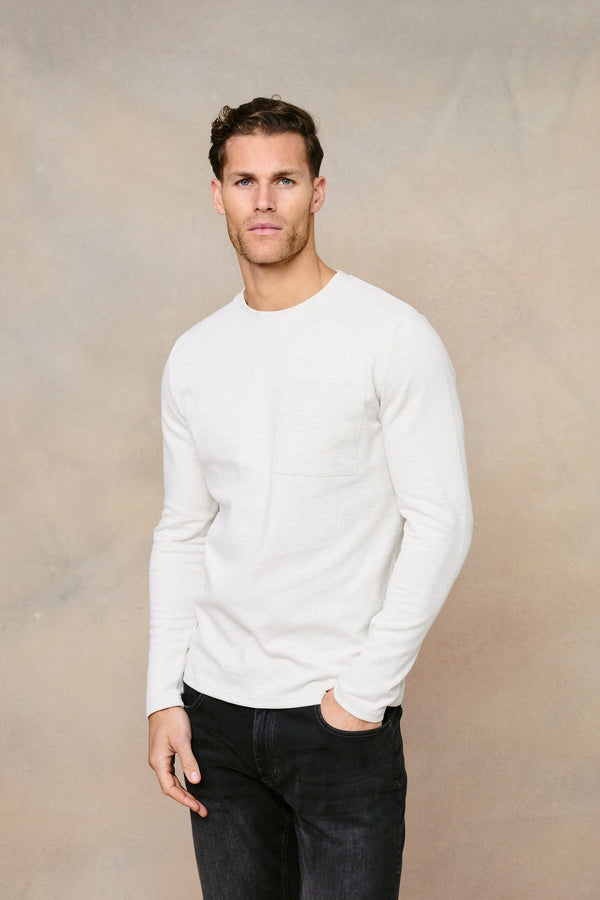 Tyler Long Sleeve Pocket  T-Shirt - Stone Marl