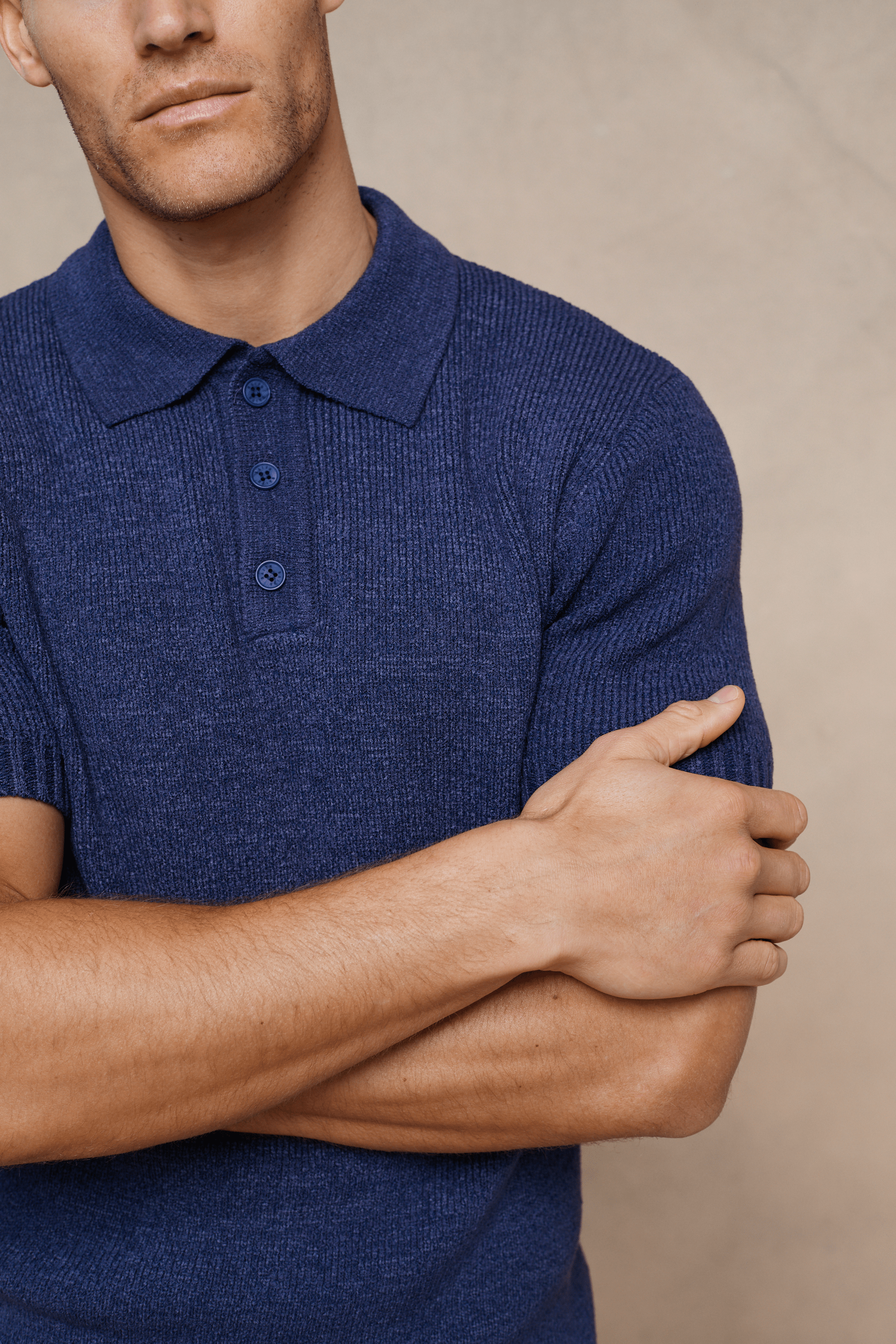 Sorelle Short Sleeve Rib Knit Polo - Navy