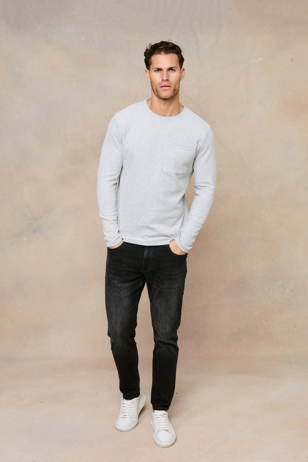 Tyler Long Sleeve Pocket  T-Shirt - Grey Marl