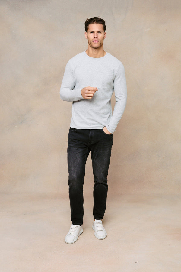 Tyler Long Sleeve Pocket  T-Shirt - Grey Marl