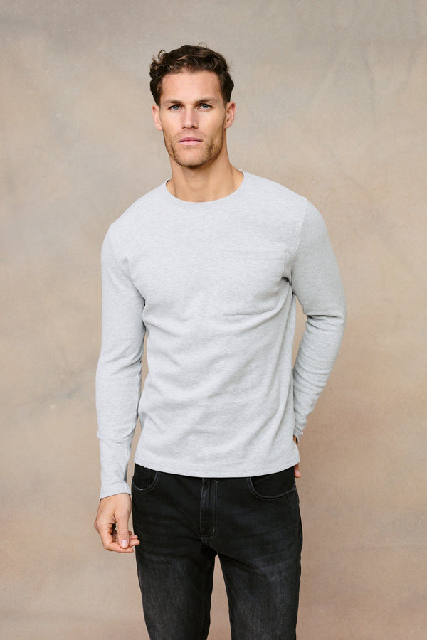 Tyler Long Sleeve Pocket  T-Shirt - Grey Marl